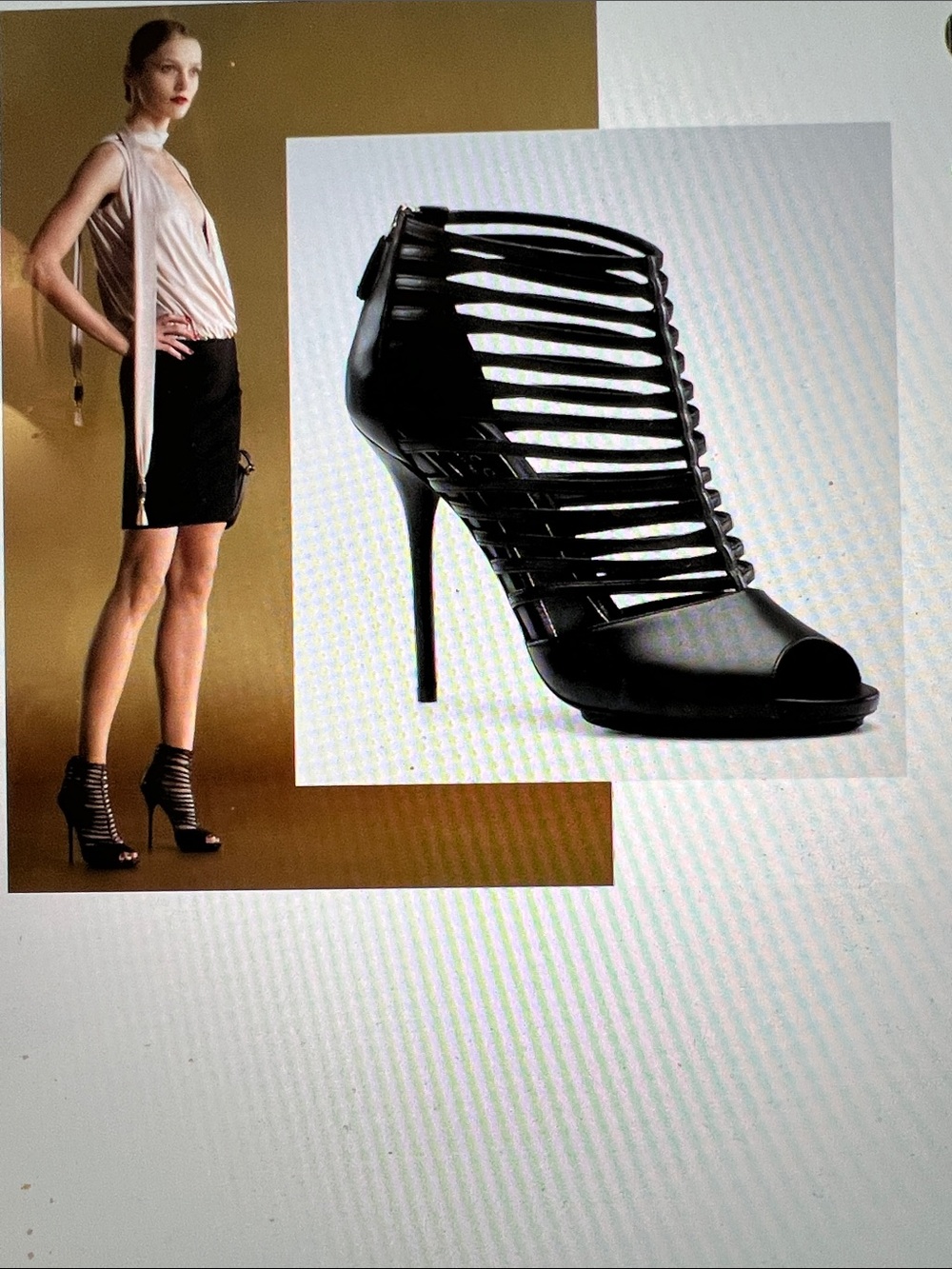Gucci Black Leather Inga  Strappy Caged Peep-Toe Heels
